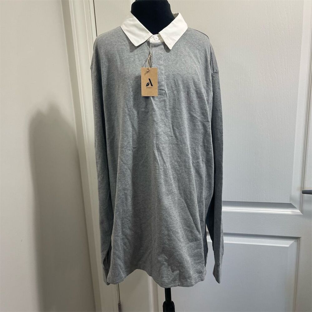 Men's XL Gray Oversized Rugby Polo Sweatshirt Long Sleeve (sku479)